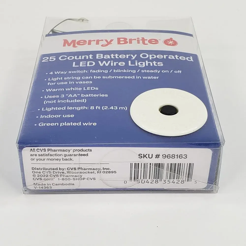Merry Brite 25 ct Battery Operated Warm White LED Green Wire Fairy Lights 8 feet
